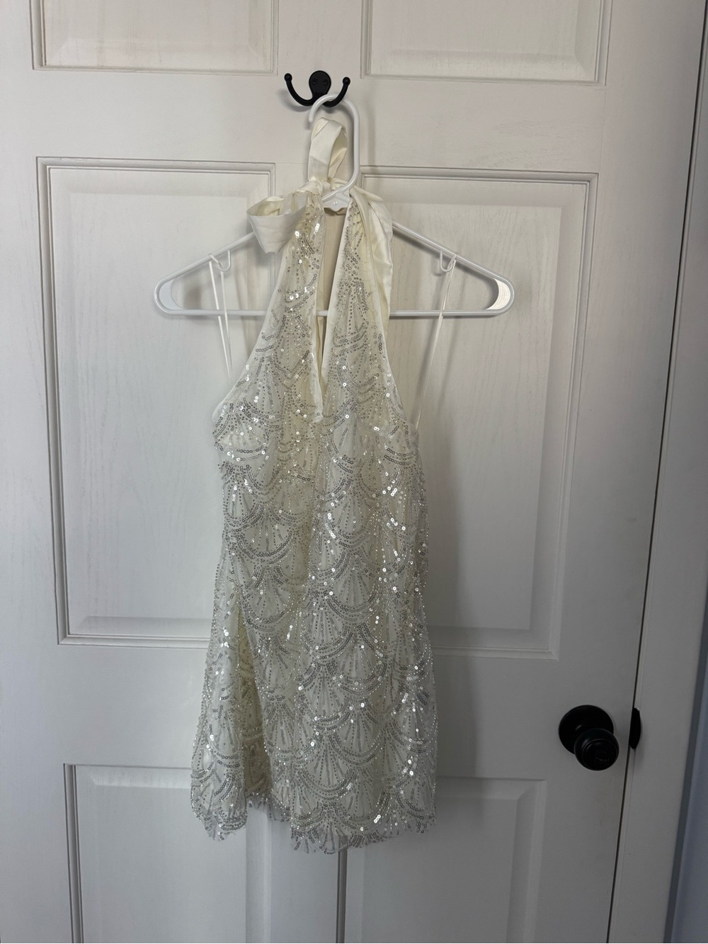 12th Tribe Ivory Sequin Halter Mini Dress
